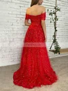 A-line Off-the-shoulder Tulle Sweep Train Prom Dresses #Favs020116178