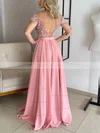 A-line Off-the-shoulder Lace Chiffon Floor-length Prom Dresses With Sashes / Ribbons #Favs020116180