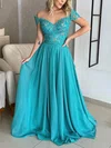 A-line Off-the-shoulder Chiffon Floor-length Prom Dresses With Lace #Favs020116181