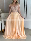 A-line Off-the-shoulder Chiffon Floor-length Prom Dresses With Lace #Favs020116181
