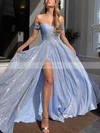 A-line Off-the-shoulder Shimmer Crepe Sweep Train Prom Dresses With Split Front #Favs020116183