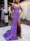 Sheath/Column Sweetheart Sequined Sweep Train Prom Dresses With Split Front #Favs020116189