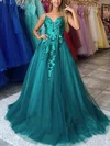 Ball Gown V-neck Tulle Sweep Train Prom Dresses With Appliques Lace #Favs020116191
