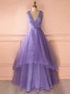 Princess V-neck Organza Floor-length Tiered Prom Dresses #Favs020102740