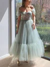 A-line Off-the-shoulder Tulle Ankle-length Prom Dresses With Appliques Lace #Favs020116200