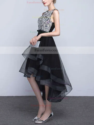 Princess Scoop Neck Organza Asymmetrical Beading Prom Dresses #Favs020103179