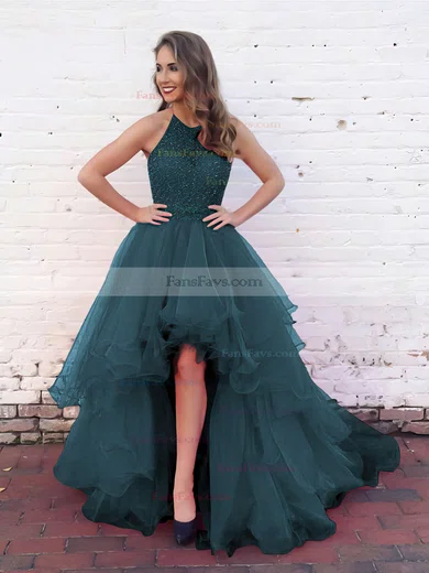 Princess Halter Organza Asymmetrical Beading Prom Dresses #Favs020103198