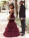 Trumpet/Mermaid V-neck Organza Velvet Floor-length Cascading Ruffles Prom Dresses #Favs020105494