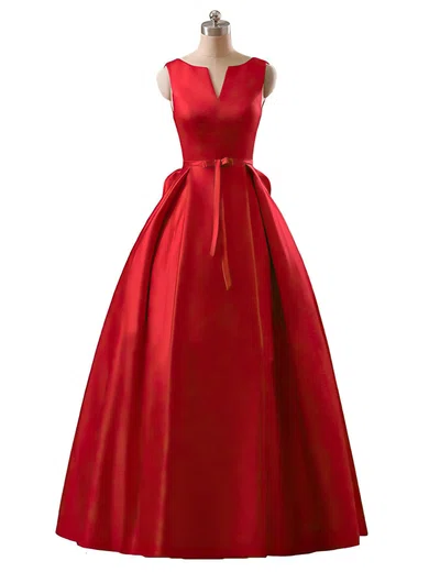 Princess Scoop Neck Satin Floor-length Sashes / Ribbons Prom Dresses #Favs020102746