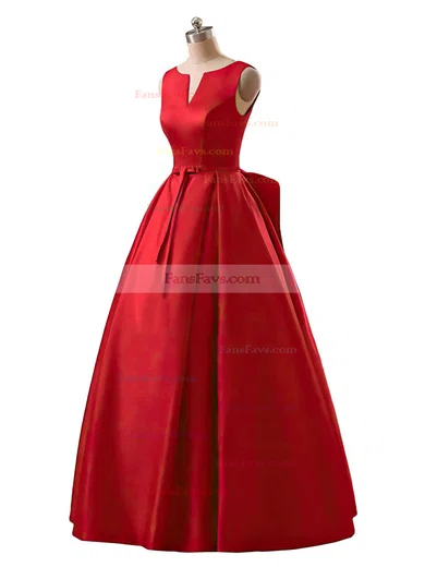 Princess Scoop Neck Satin Floor-length Sashes / Ribbons Prom Dresses #Favs020102746