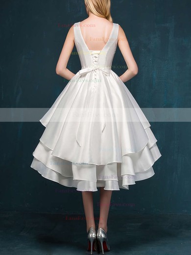 Princess V-neck Satin Asymmetrical Sashes / Ribbons Prom Dresses #Favs020103153