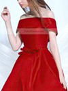 A-line Off-the-shoulder Satin Asymmetrical Sashes / Ribbons Prom Dresses #Favs020103189