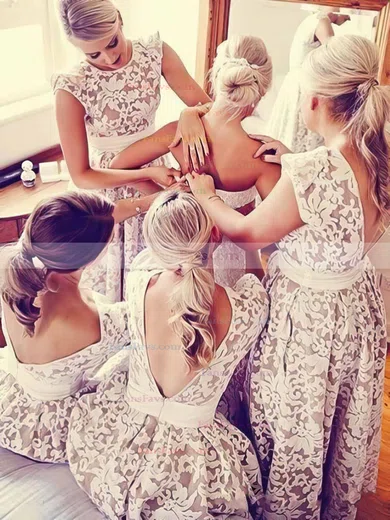 A-line Scoop Neck Lace Asymmetrical Sashes / Ribbons Prom Dresses #Favs020103509