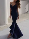 Trumpet/Mermaid V-neck Silk-like Satin Sweep Train Ruffles Prom Dresses #Favs020104812