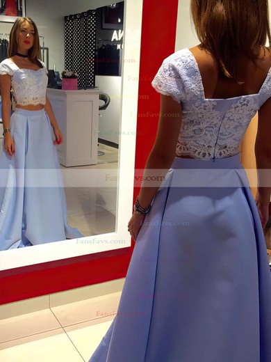 A-line Square Neckline Satin Floor-length Appliques Lace Prom Dresses #Favs020104978