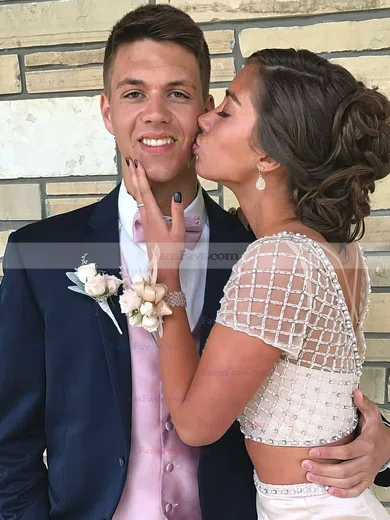 Trumpet/Mermaid V-neck Satin Sweep Train Beading Prom Dresses #Favs020104988