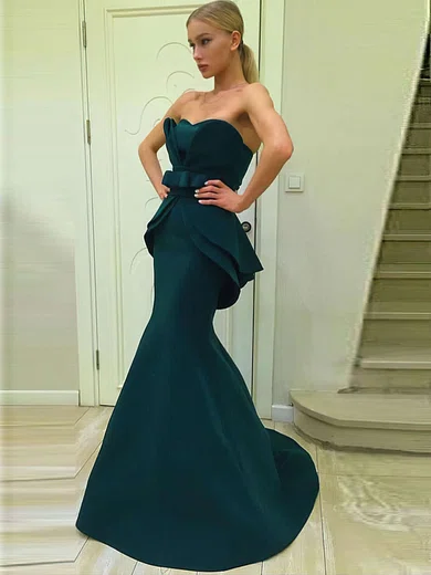 Trumpet/Mermaid Sweetheart Satin Sweep Train Sashes / Ribbons Prom Dresses #Favs020105007
