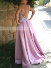 Princess V-neck Satin Sweep Train Appliques Lace Prom Dresses #Favs020105023
