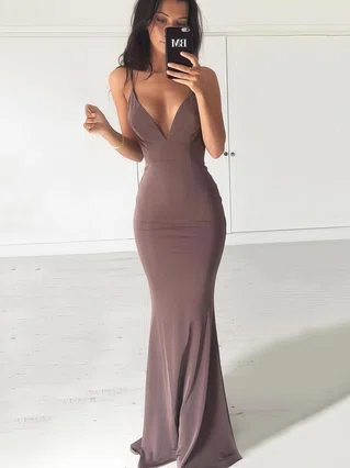 Trumpet/Mermaid V-neck Jersey Sweep Train Prom Dresses #Favs020103537