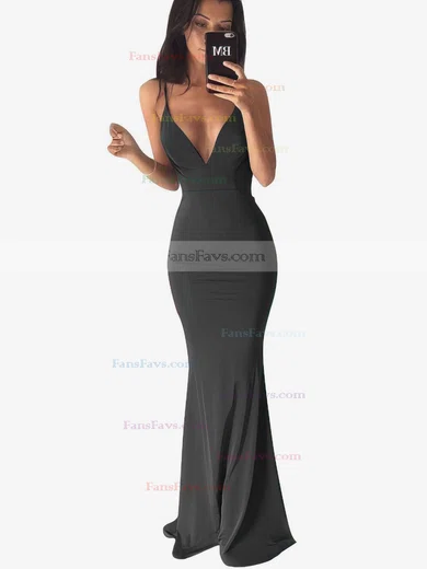 Trumpet/Mermaid V-neck Jersey Sweep Train Prom Dresses #Favs020103537
