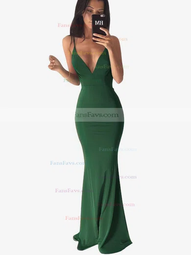 Trumpet/Mermaid V-neck Jersey Sweep Train Prom Dresses #Favs020103537