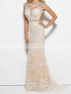 Trumpet/Mermaid Scoop Neck Tulle Sweep Train Beading Prom Dresses #Favs020103546
