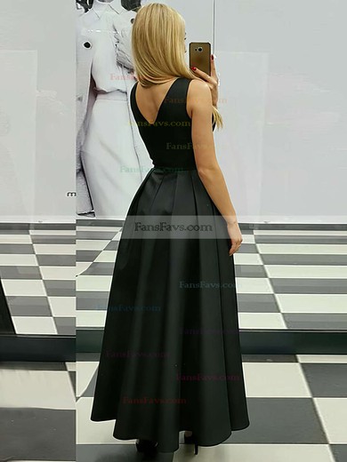 A-line V-neck Satin Ankle-length Prom Dresses #Favs020105259