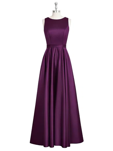 A-line Scoop Neck Satin Floor-length Sashes / Ribbons Prom Dresses #Favs020105325
