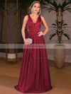 Princess V-neck Satin Floor-length Prom Dresses #Favs020105328