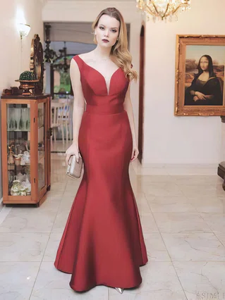 Trumpet/Mermaid V-neck Satin Floor-length Prom Dresses #Favs020105489 Trumpet/Mermaid V-neck Satin Floor-length Prom Dresses #Favs020105489