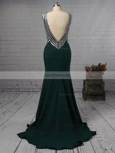 Trumpet/Mermaid V-neck Stretch Crepe Sweep Train Beading Prom Dresses #Favs020105546