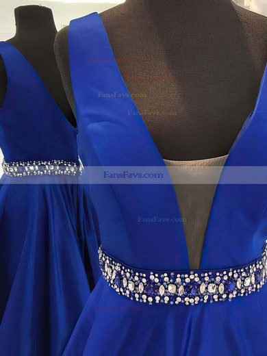 Princess V-neck Satin Floor-length Beading Prom Dresses #Favs020105569
