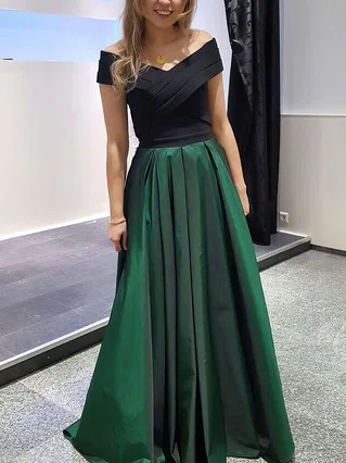 A-line Off-the-shoulder Satin Floor-length Ruffles Prom Dresses #Favs020105714 A-line Off-the-shoulder Satin Floor-length Ruffles Prom Dresses #Favs020105714