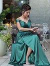 A-line Off-the-shoulder Satin Sweep Train Sashes / Ribbons Prom Dresses #Favs020105734