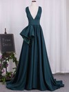 A-line V-neck Satin Sweep Train Prom Dresses #Favs020105758