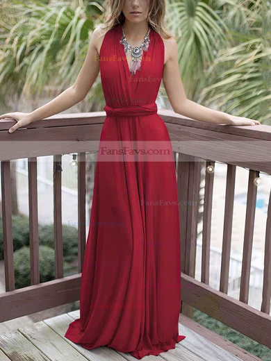 A-line V-neck Silk-like Satin Sweep Train Sashes / Ribbons Prom Dresses #Favs020105349