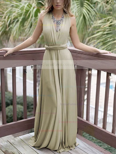 A-line V-neck Silk-like Satin Sweep Train Sashes / Ribbons Prom Dresses #Favs020105349