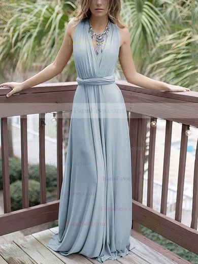 A-line V-neck Silk-like Satin Sweep Train Sashes / Ribbons Prom Dresses #Favs020105349