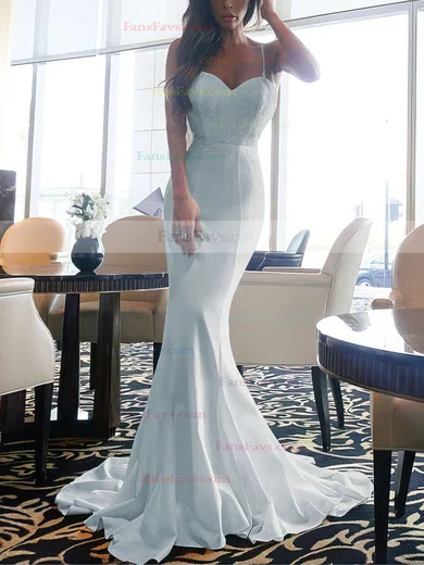 Trumpet/Mermaid Sweetheart Silk-like Satin Sweep Train Lace Prom Dresses #Favs020105480