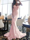 Trumpet/Mermaid Sweetheart Silk-like Satin Sweep Train Lace Prom Dresses #Favs020105480