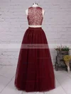 A-line Scoop Neck Tulle Floor-length Beading Prom Dresses #Favs020103601