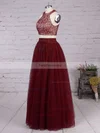 A-line Scoop Neck Tulle Floor-length Beading Prom Dresses #Favs020103601