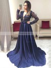 A-line V-neck Satin Detachable Appliques Lace Prom Dresses #Favs020105019