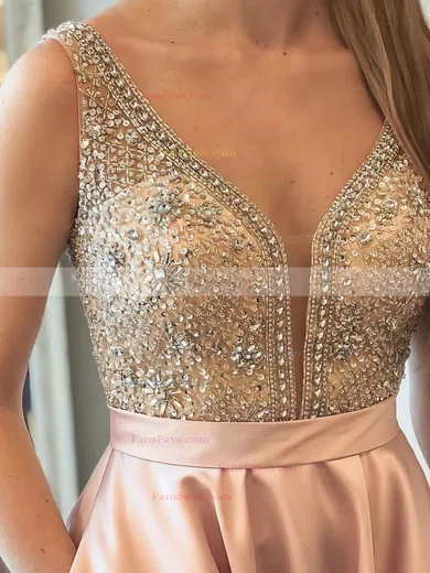 Princess V-neck Satin Floor-length Beading Prom Dresses #Favs020105562