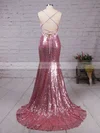 Trumpet/Mermaid V-neck Sequined Sweep Train Appliques Lace Prom Dresses #Favs020102499