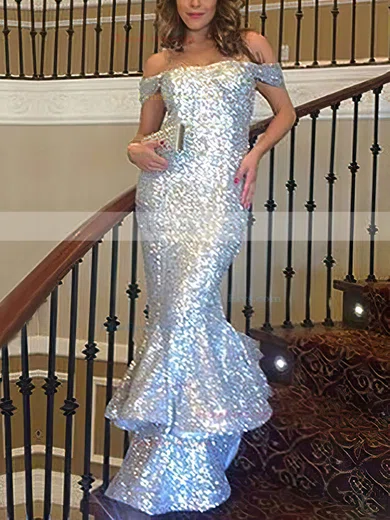 Trumpet/Mermaid Off-the-shoulder Sequined Floor-length Ruffles Prom Dresses #Favs020103688