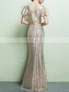 Sheath/Column V-neck Sequined Floor-length Ruffles Prom Dresses #Favs020104869