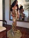 Trumpet/Mermaid V-neck Sequined Sweep Train Prom Dresses #Favs020104958