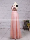 A-line V-neck Tulle Sequined Floor-length Split Front Prom Dresses #Favs020103637