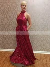A-line Halter Sequined Floor-length Pockets Prom Dresses #Favs020104982